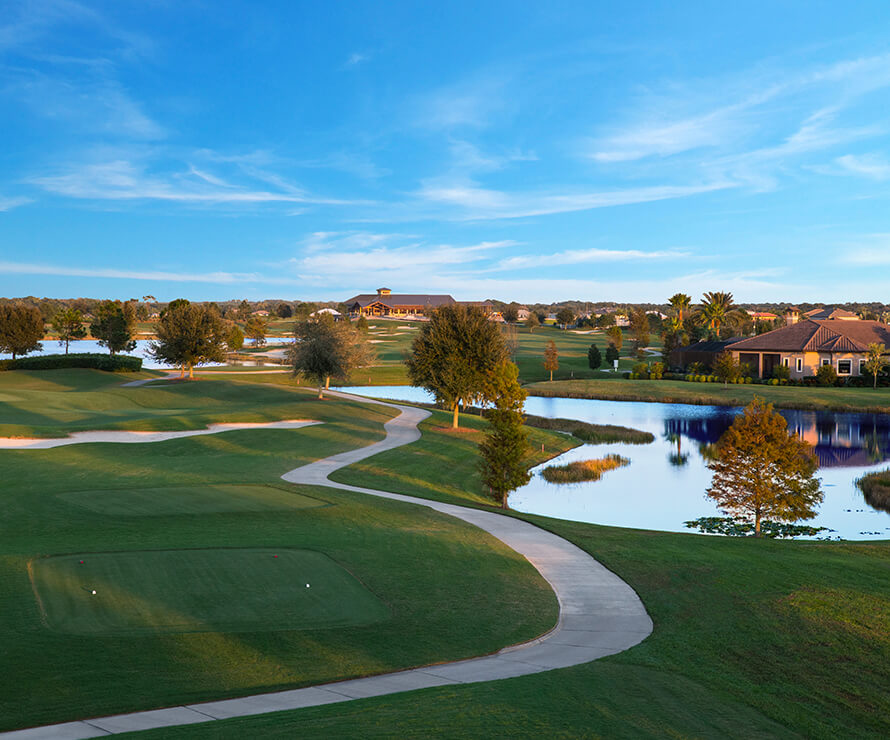 golf path by waterway